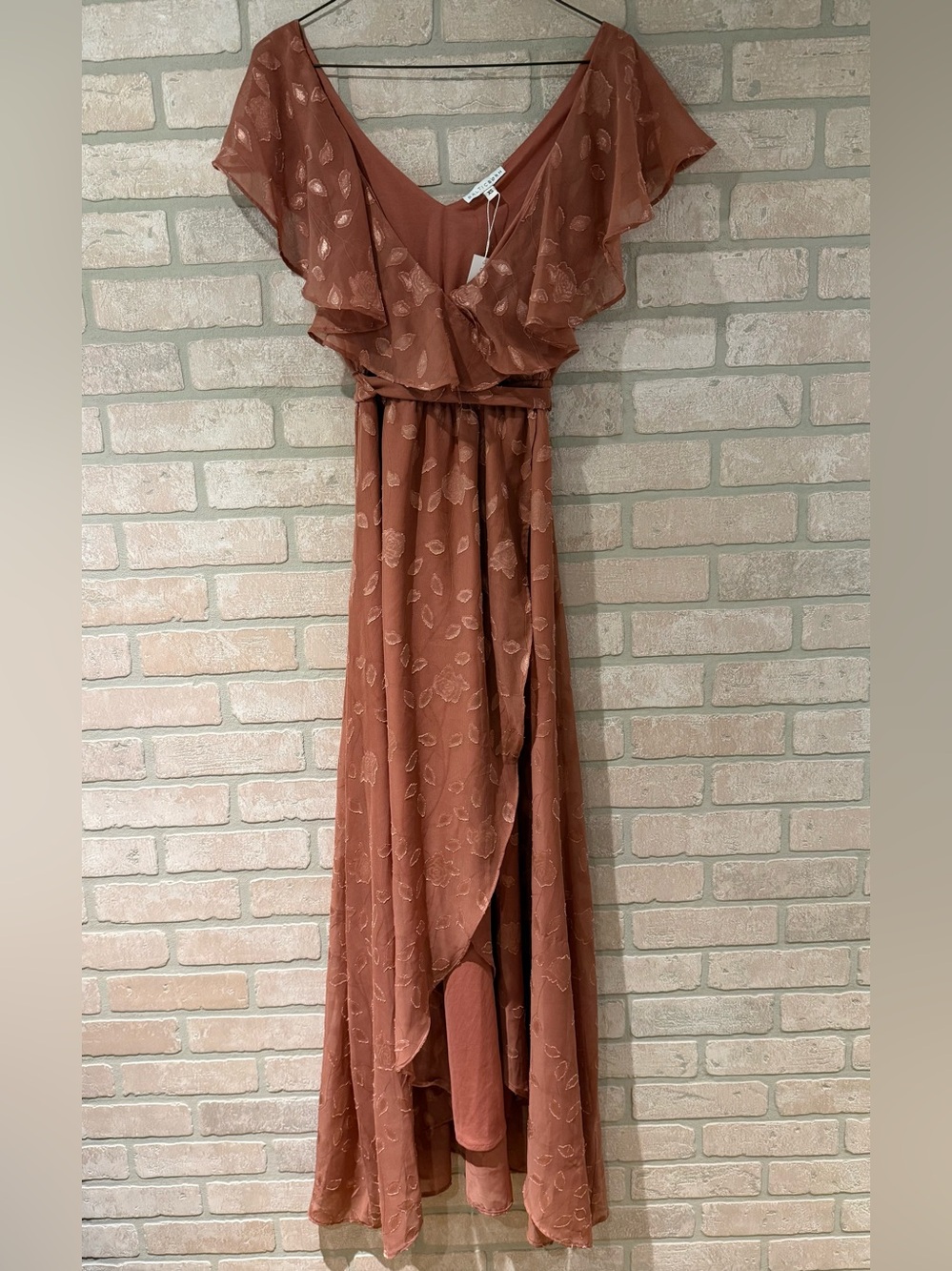 NWT Baltic Born Marion Jacquard Ruffle Maxi Dress Rosy Brown XS